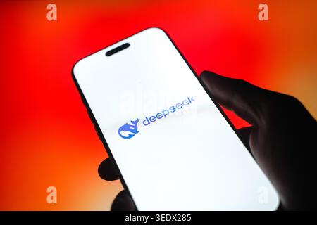 Deepseek ai logo is displayed on the screen of a smartphone, in Bangalore, India, on May 11, 2026 Stock Photo