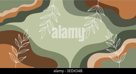 Abstract Waves with Green, Brown, and Leaf Illustrations Stock Vector