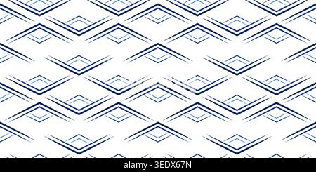 Seamless geometric pattern. Blue sharp rays on white background. Ethnic ornament of triangles. Strict monochrome linear design. Mosaic tile background Stock Vector