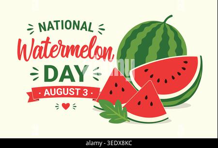 Flat vector style National Watermelon Day illustration with bold typography and fresh watermelon elements Stock Vector