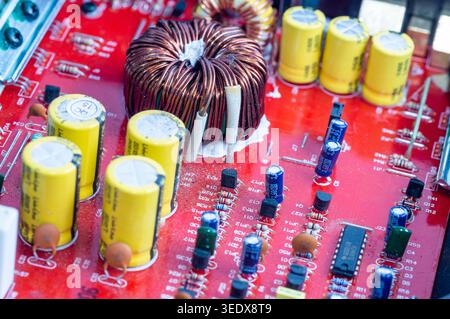 Circuit board close-up lie on a white background. Stock Photo