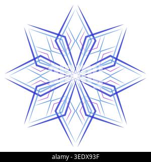 Blue ornamental geometric fantasy design element. Elegant decorative geometric mandala star pattern. Christmas snowflake ornament vector illustration. Stock Vector