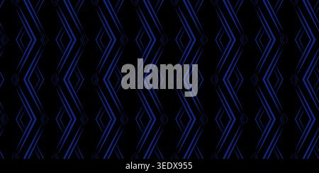 Magic ornamental geometric seamless linear pattern. Dark blue sharp rays on black background. Ornament of rhombuses. Dark blue black background Stock Vector