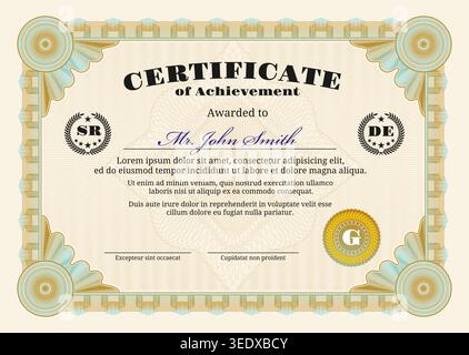 Certificate with guilloche frame. Paper diploma Stock Vector