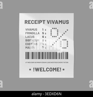 Paper cash receipt with barcode, purchase slip Stock Vector