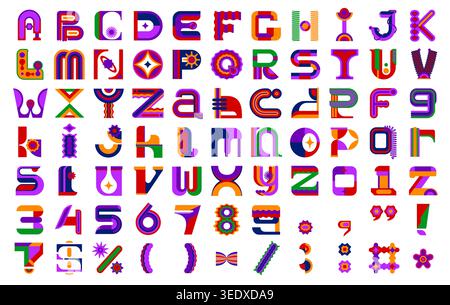 Retro brutal font, geometric typeface letters Stock Vector