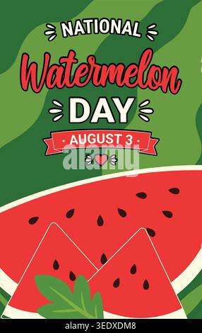 Flat vector style National Watermelon Day illustration with bold typography and fresh watermelon elements Stock Vector