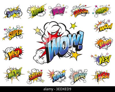 Cartoon pop art sound effect comic speech bubbles Stock Vector