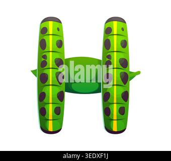 Cartoon insects font of green caterpillar on leaf Stock Vector