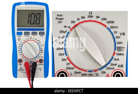 Digital multimeter for measuring electrical quantities. It measures direct and alternating voltage (DCV/ACV), direct and alternating current (DCA/ACA) Stock Photo