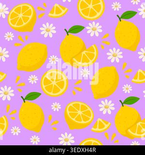 Fresh Lemon Daisy Pattern Design Stock Vector