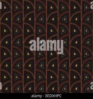 Seamless pattern in colors of earth. Dark nature brown black design. Geometric ornament of arched elements. Autumn dark design in natural hues of soil Stock Vector