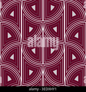 Art nouveau seamless background of red and white elements. Geometric seamless pattern. Fancy sharp arch shaped. Bright modern design of curved lines Stock Vector