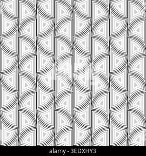 Monochrome art nouveau seamless pattern. Gray elements in white background. Geometric fans ornament. Classic design of rounded arched elements Stock Vector