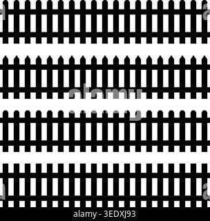 Seamless fence silhouettes patterns isolated on transparent background Stock Vector
