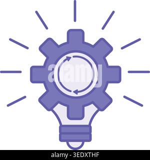 Purple Idea Generation Icon. Vector Icon. Glowing Gear-Shaped Light Bulb. Finding Creative Solutions to Tasks. Business and Teamwork. Concept Idea Stock Vector