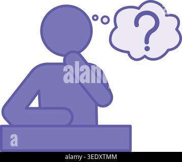 Purple Thinking Icon. Vector Icon. A Person Contemplating an Interesting Idea. Understanding the Information Gained and Finding a Solution to Problems Stock Vector