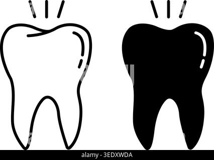 Tooth icons. Black and White Vector Icons. Treatment and Dental Care. Medicine and Dentistry Concept Stock Vector