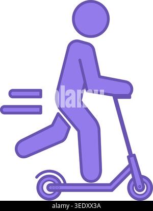 Kick Scooter Color Icon. Vector Icon of a Man Riding a Kick Scooter. Transport Concept Stock Vector