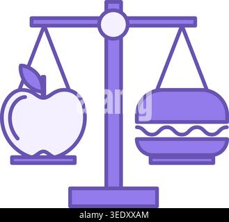 Balanced Diet Color Icon. Vector Icon of Hamburger and Apple on Libra. Nutrition and Fitness. Healthy lifestyle. Wellness Concept Stock Vector