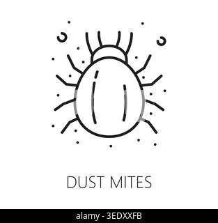 Non food allergen free icon. Allergy pictogram featuring linear dust mite with legs and body. Vector line icon for allergy awareness materials, air purifier branding, cleaning product packaging Stock Vector