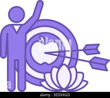 Colored Achievable Goals Icon. Vector Icon of Person, Goal, and Lotus. Healthy lifestyle. Wellness Concept Stock Vector