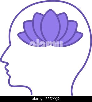 Colored Wellbeing Icon. Vector Icon of Man and Lotus Flower. Mental Health. Yoga and Meditation. Wellness Concept Stock Vector