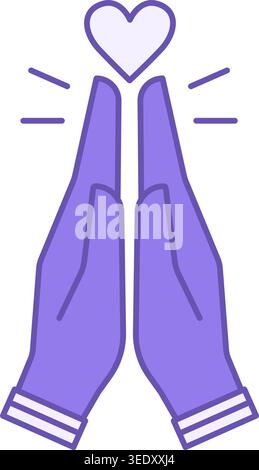 Colored Gratitude Icon. Vector Icon of Heart and Palms Folded in Prayer. Namaste, Meditation, Yoga. Wellness Concept Stock Vector