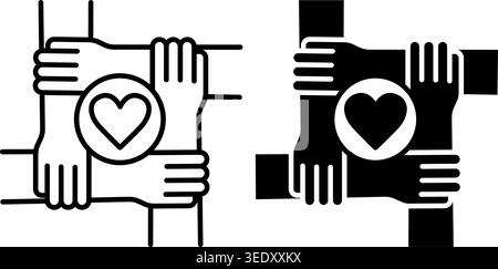 Sense of Belonging Icons. Black and White Vector Social Cohesion Icons. Micro-community, Common Purpose, Interpersonal Relationships. Wellness Concept Stock Vector