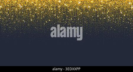 Golden dust spray effect with glitter particles, falling shiny star luminous particles. Gold falling confetti shimmer, shine sequin spray light glow background. Vector festive luxury abstract overlay Stock Vector