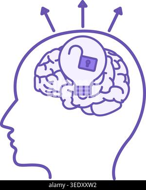 Open mindedness Colored Icon. Vector Icon of Man with Open Lock. Objectivity of Judgment, Openness, Fairness. Positive Thinking Concept Stock Vector
