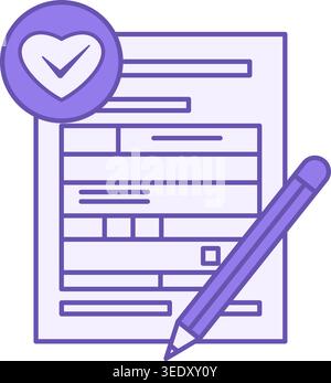 Colored Positive Note Icon. Vector Icon of Letterhead with Heart and Checkmark. Marking Successful Completion of a Task. Positive Thinking Concept Stock Vector