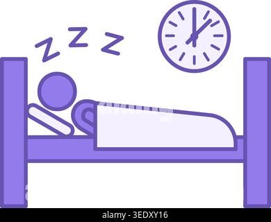 Colored Icon Getting Enough Sleep. Vector Icon of Man Sleeping Soundly in Bed. Healthy sleep. Healthy lifestyle. Positive Thinking Concept Stock Vector