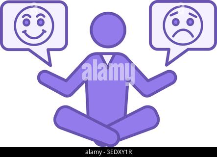 Color Icon Manage Your Emotions. Vector Icon of Meditating Man. Happy and Sad Emotions. Overcome Anxiety and Worry. Positive Thinking Concept Stock Vector