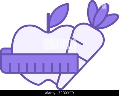 Colored Diet Icon. Vector Icon of Apple, Carrot, and Waist Measuring Tape. Healthy Eating. Healthy Lifestyle Concept Stock Vector
