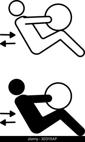 Fitness icons. Black and White Vector Icons. Man Doing Exercise with Ball. Healthy Lifestyle and Sports. Hotel and Vacation Concept Stock Vector
