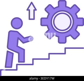 Personal Development Color Icon. Vector Icon of a Man Walking Up the Service Stairs. Business and Lifestyle Concept Stock Vector