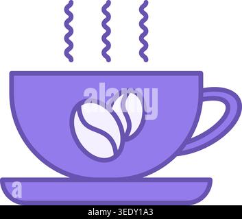 Coffee Color Icon. Vector Icon of Steaming Coffee Cup with Saucer. Lifestyle Concept Stock Vector