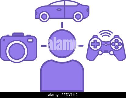 Colored Hobbies Icon. Vector Icon of a Person Passionate about Photography, Cars, and Video Games. Lifestyle Concept Stock Vector