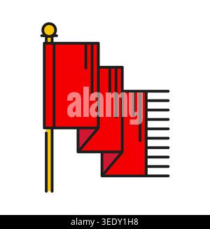 Heraldry red flag on flagpole color line icon or pictogram. Antique Coat of Arms line icon, royal heraldry sign. Ancient crest pictogram Stock Vector