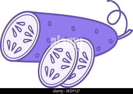 Colored Cucumber Icon. Vector Icon of Half Cucumber and Sliced ​​Slices. Vegetarian food, Healthy Eating. Vegetables Concept Stock Vector