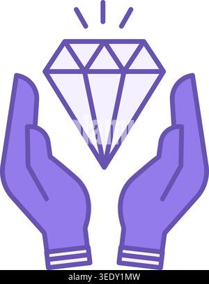 Luxury Lifestyle Color Icon. Vector Icon. Shining Diamond in Hands. Concept of Wealth, Success, and Popularity Stock Vector