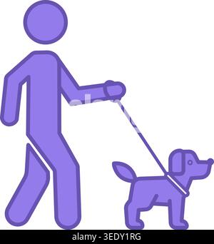Colored Leisure Icon. Vector Icon. A Man Walks a Dog on a Leash. Household duties. Lifestyle Concept Stock Vector