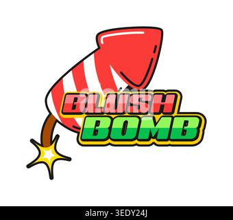 Firework rocket bomb and explosion retro Y2K sticker or tag. Grenade retro funky vector tag, TNT explosive isolated label. Firecracker with burning wick and colorful typography, dynamite Y2K patch Stock Vector