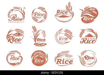Ear of paddy rice isolated on white background. Icon vector ...