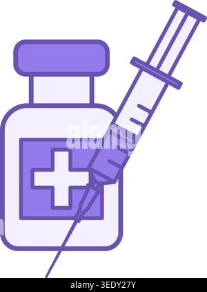 Colored Vaccination Icon. Vector Icon. Vaccine Vial and Syringe. Vaccine Injection for Virus Treatment. Health and Medicine Concept Stock Vector