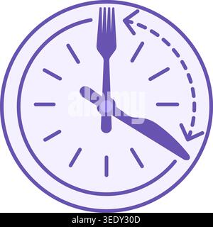 Colored Intermittent Fasting Icon. Vector Illustration. Clock, Knife and Fork. Diet, Healthy Eating. Healthy Lifestyle. Weight Loss Concept Stock Vector