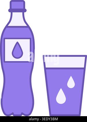 Colored Water Intake Icon. Vector Illustration. Plastic Bottle and Glass with Clean Water. Healthy Eating. Healthy Lifestyle. Weight Loss Concept Stock Vector