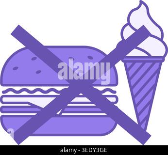 Colored No Cheat Meals Icon. Vector Illustration. Hamburger and Ice Cream Forbidden. Healthy Eating. Healthy Lifestyle. Weight Loss Concept Stock Vector