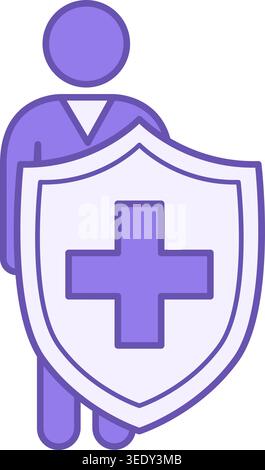 Colored Immunity Icon. Vector Illustration. Man Behind Shield. Healthy Lifestyle and Medicine. Nutrition Concept Stock Vector